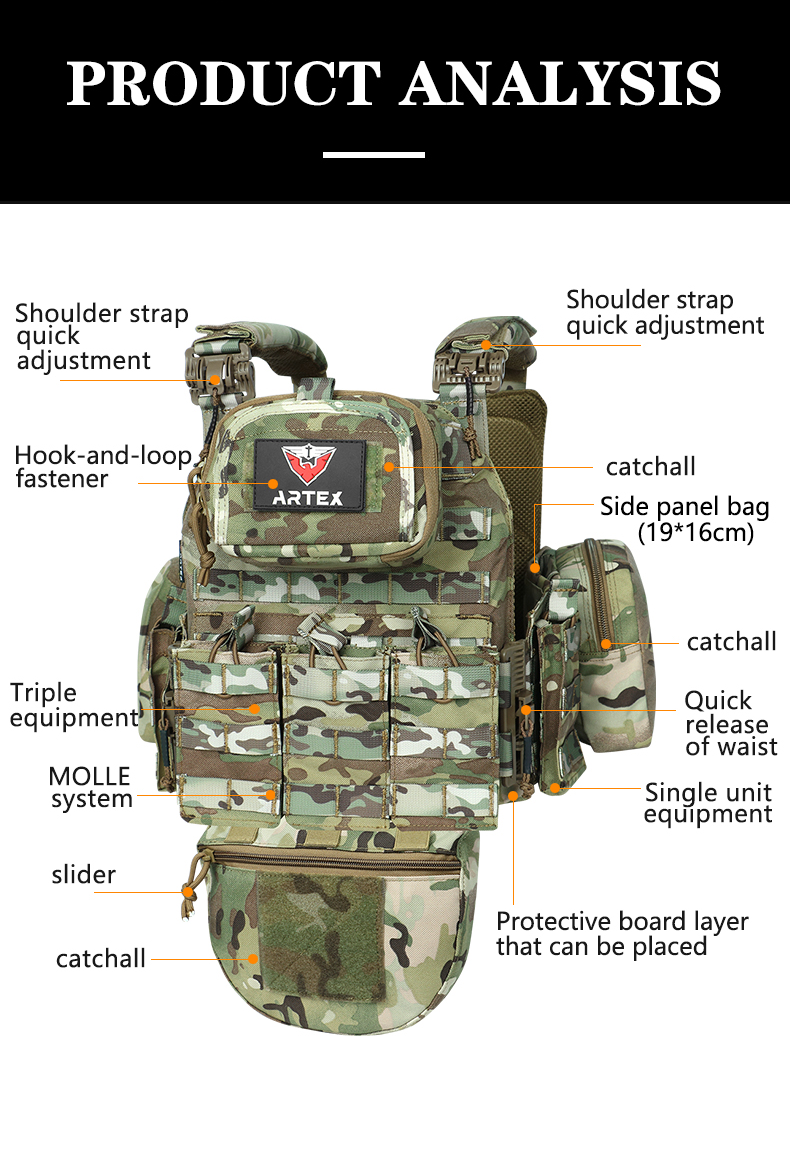 Artex Tactical Training Vest with PALS System Multi Pocket Adjustable Straps Quick-Release Buckle for Hunting  