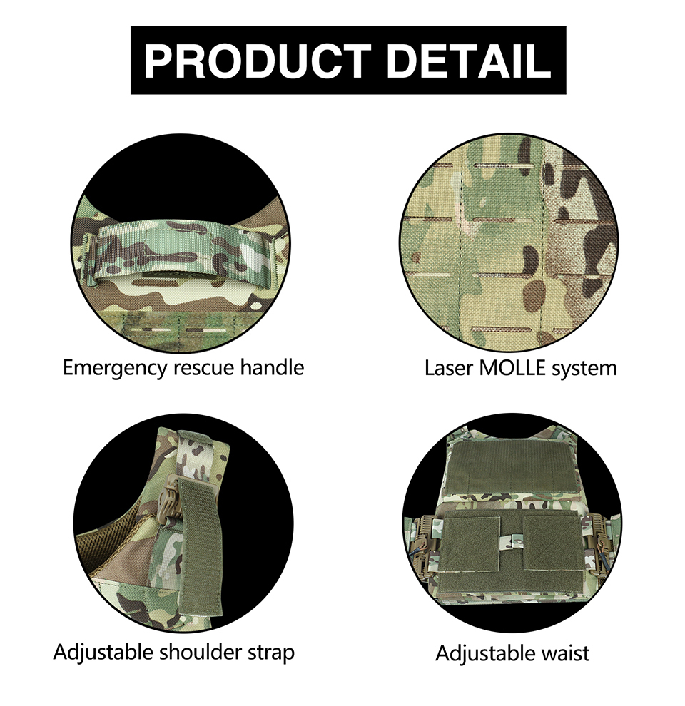 Custom wholesale Tactical Quick Release Vest for Men Fully Adjustable Plate Carriers Vest with Breathable 3D Mesh Liner 