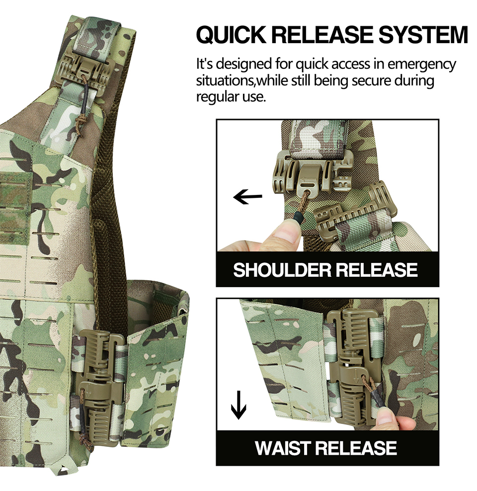 Custom wholesale Tactical Quick Release Vest for Men Fully Adjustable Plate Carriers Vest with Breathable 3D Mesh Liner 