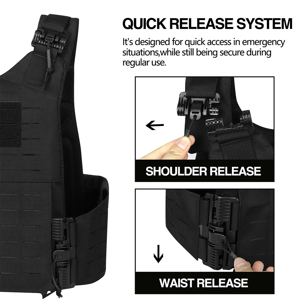 Custom wholesale Tactical Quick Release Vest for Men Fully Adjustable Plate Carriers Vest with Breathable 3D Mesh Liner 