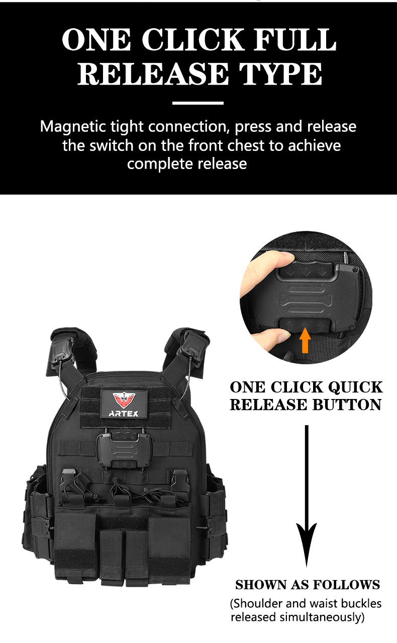 Custom wholesale Artex Magnetic Tactical Vest for Men Plate Carrier Vest Quick Release One Button Disassembly Lightweight Vest 