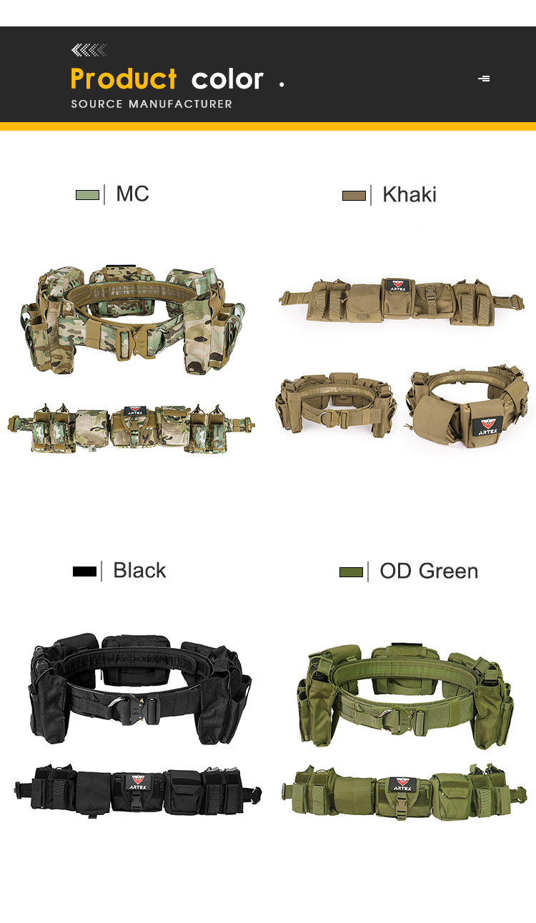 Artex Molle Tactical Battle Belt with Accessories Tactical Combat Belt Quick Release Rigger Airsoft Belt Heavy Duty Belts 7 pcs