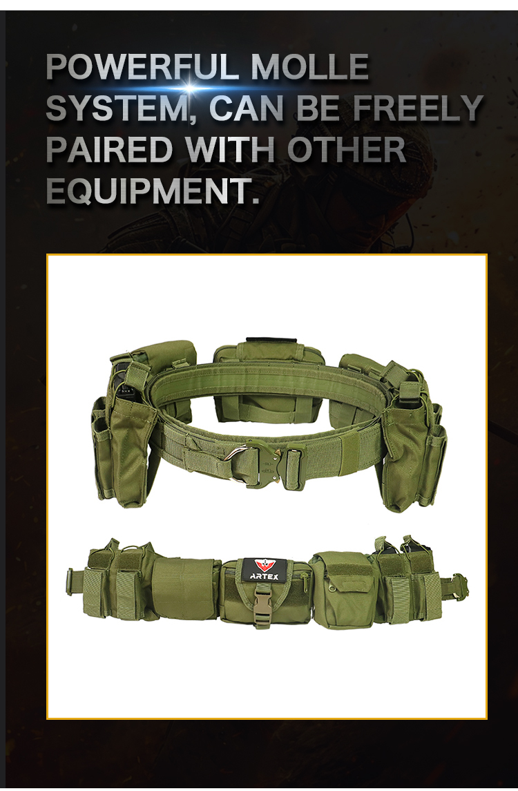 Artex Molle Tactical Battle Belt with Accessories Tactical Combat Belt Quick Release Rigger Airsoft Belt Heavy Duty Belts 7 pcs