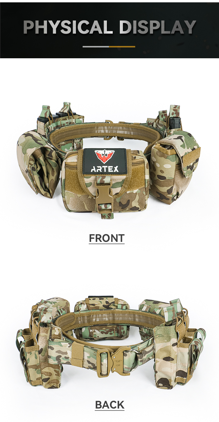 Artex Molle Tactical Battle Belt with Accessories Tactical Combat Belt Quick Release Rigger Airsoft Belt Heavy Duty Belts 7 pcs