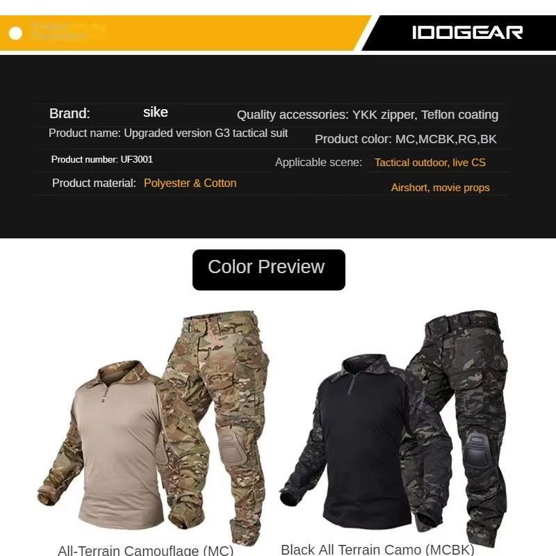 Custom G3 Camouflage Tactical Clothing Shirt Pants Frog Suit Battle Uniform Camo Tactical Uniform With Knee Pads 