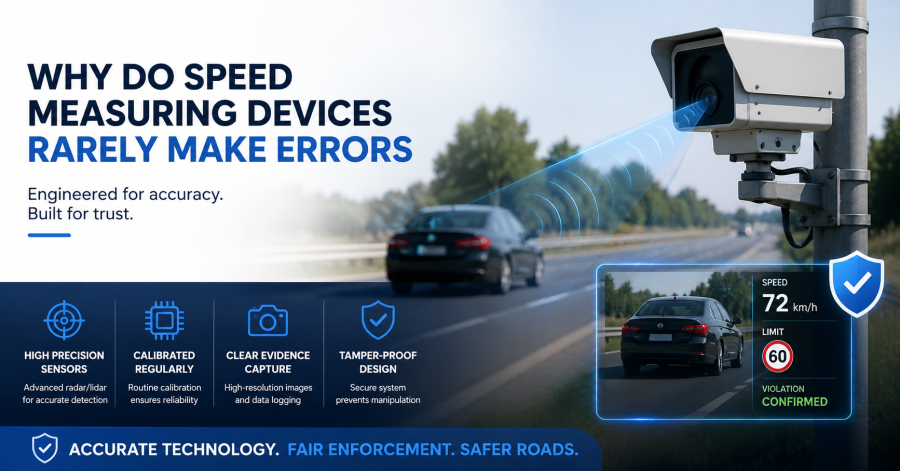 Why do speed measuring devices rarely make errors in capturing speeding violations?
