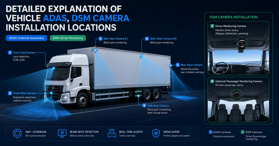Detailed explanation of vehicle ADAS, DSM camera installation locations