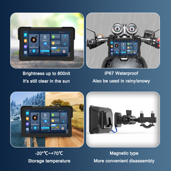 7 Inch Android 13 Motorcycle GPS Navigation 4G LTE 4G+64G IP67