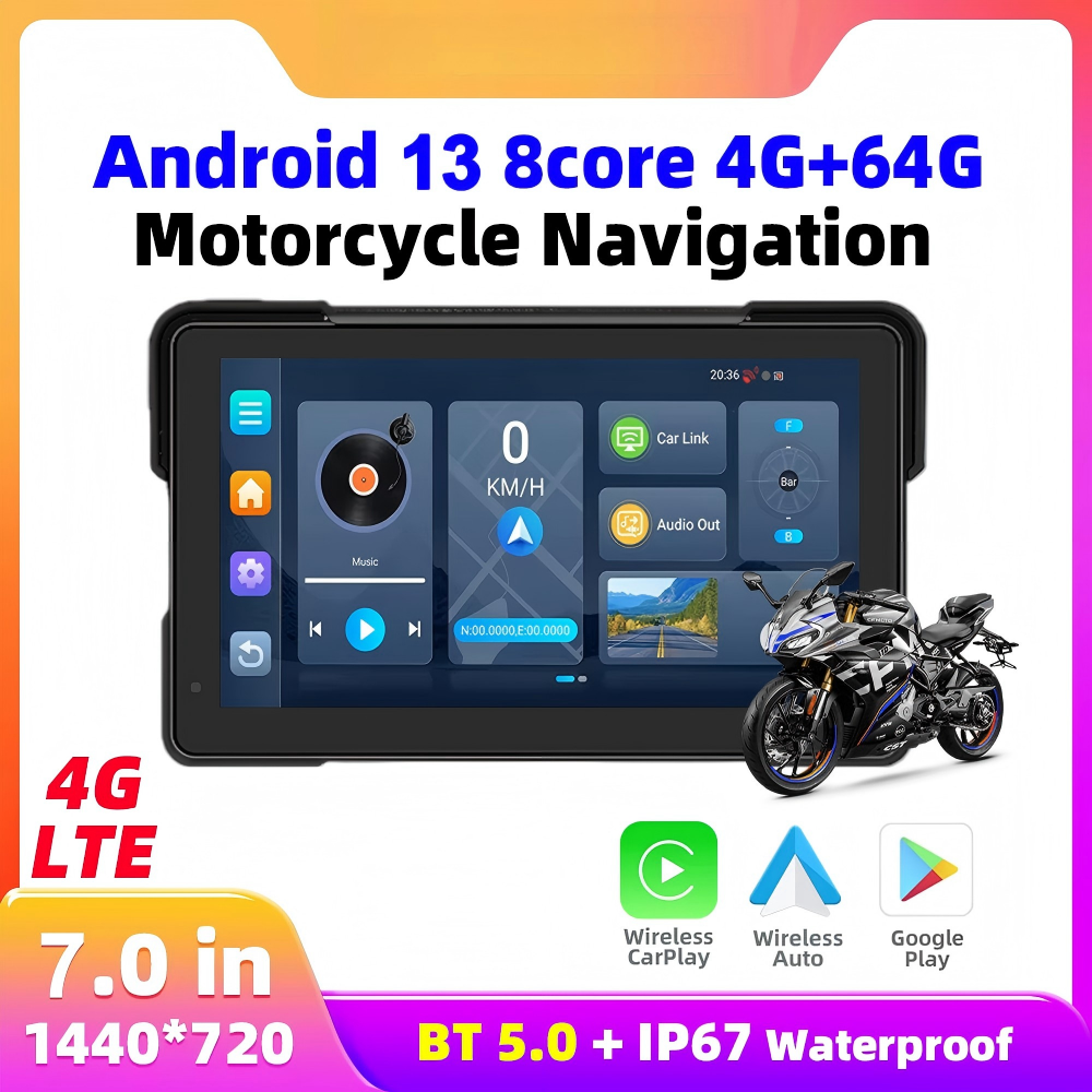 7 Inch Android 13 Motorcycle GPS Navigation 4G LTE 4G+64G IP67