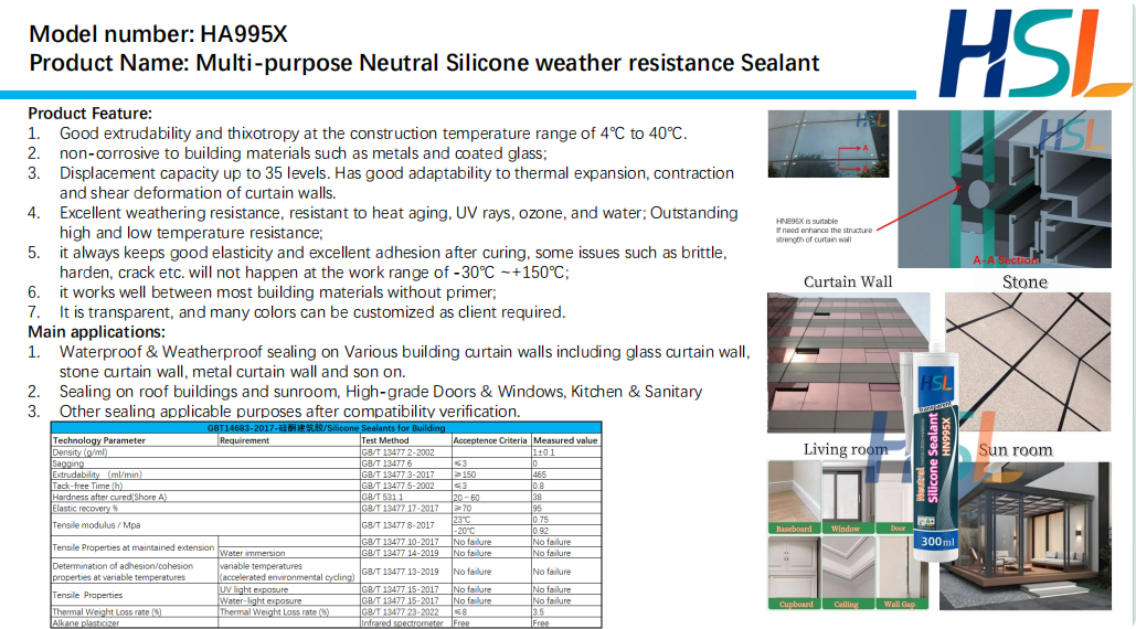 HA995X ：Acetic Silicone Weather-proof Sealant HA985X ：Acetic Silicone Weather-proof Sealant 