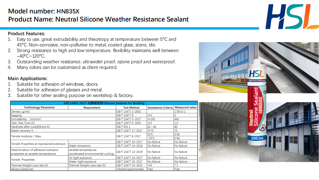 HN835X ：High-temp Resistance Neutral Silicone Sealant  