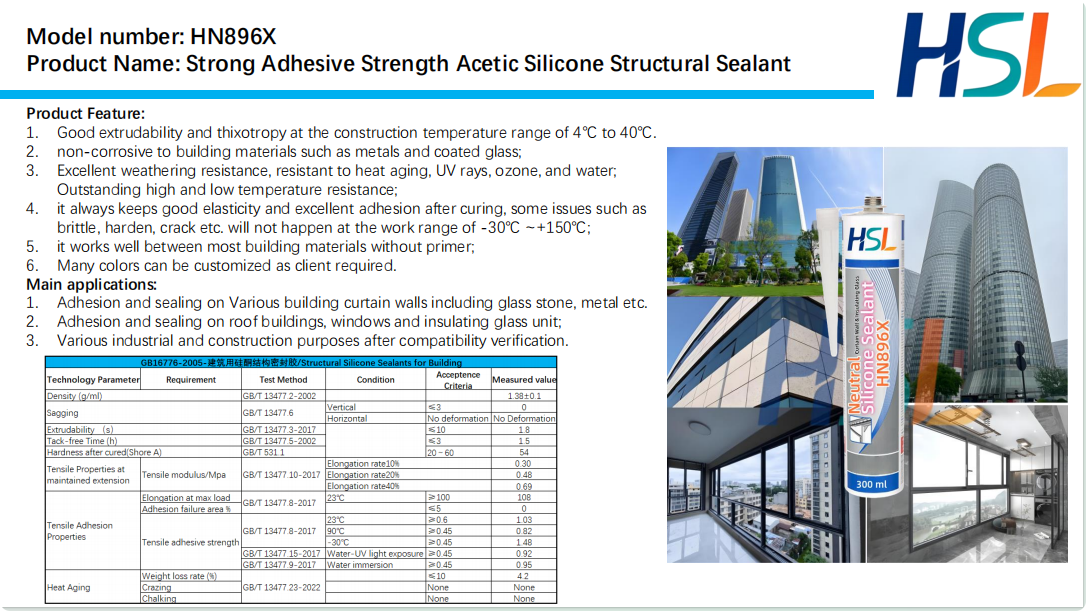 HN896X ：High Strength Neutral silicone structural sealant  