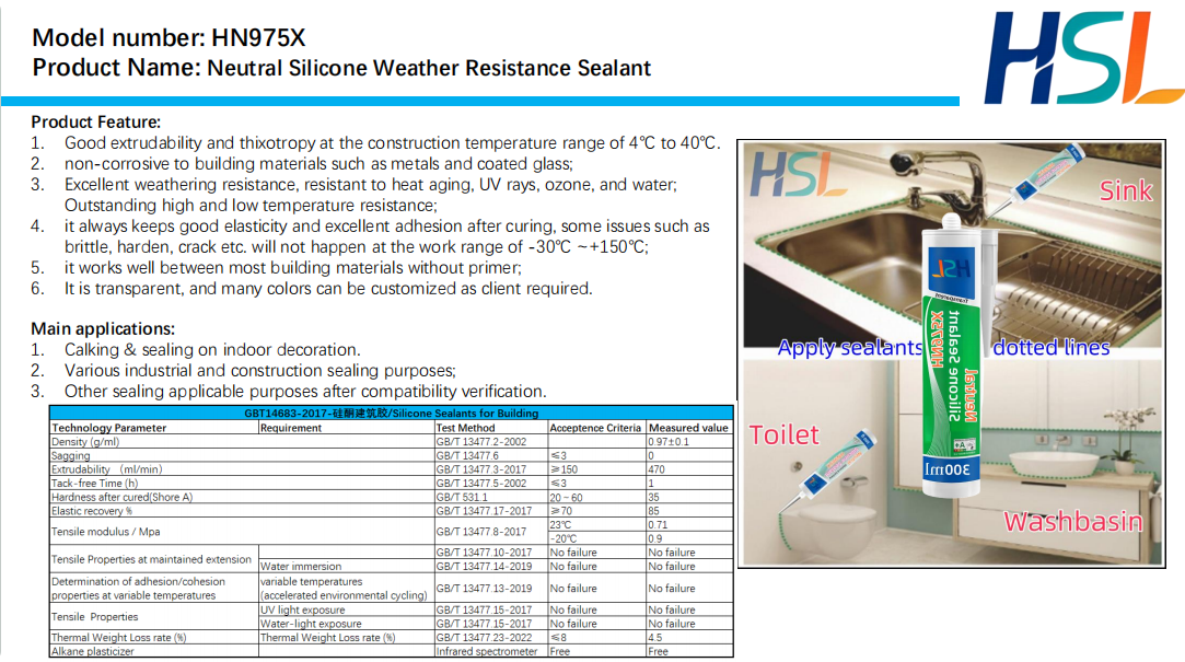 HN975X ：Neutral Silicone Weather-proof Sealant  