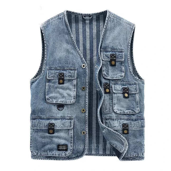 custom men's multi-pocket denim vest/china jeans factory/jeans factory Multi-Pocket Custom Denim Vest – Custom Denim Vest custom denim vest,denim factory,custom denim jacket