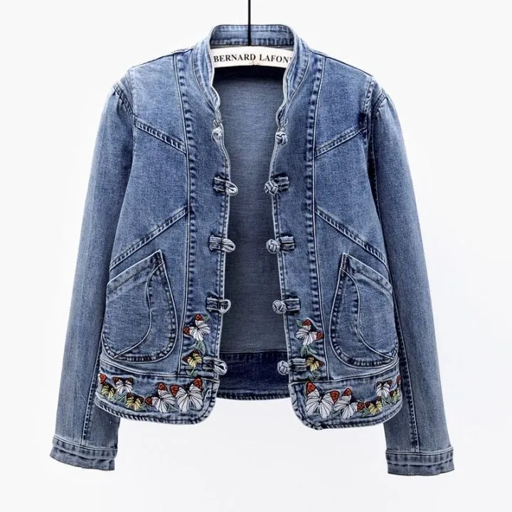 custom Women's embroidery Denim Jacket/china jeans factory Custom Embroidered Women’s Denim Jacket – Wholesale Denim Jackets custom Women's embroidery Denim Jacket,wholesale denim jackets,denim manufacturers