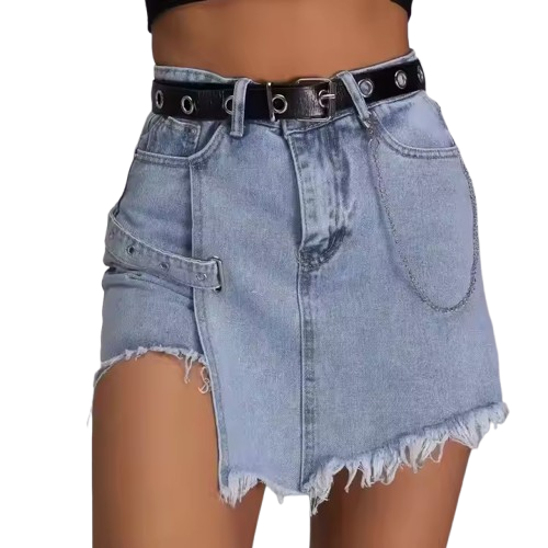 Custom Women's Raw Hem Washed Denim Mini Skirt/jeans factory Raw Hem Washed Denim Mini Skirt – Custom Denim Skirt custom denim jackets,denim manufacturers,custom denim jeans