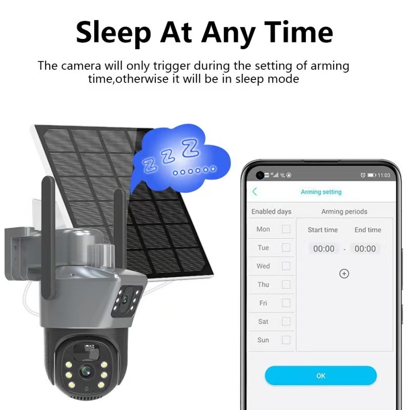 V380 Gun-ball linkage Dual-lenses Solar Camera Wi-Fi Camera  4G card inserted surveillance camera 360 ° dual-screen outdoor  
