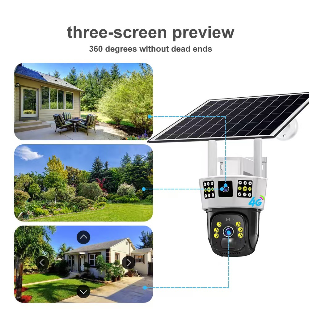 V380 Camera Three - screen Solar camera Low-power dome camera Outdoor monitoring High-definition Vision Remote control by mobile phone  