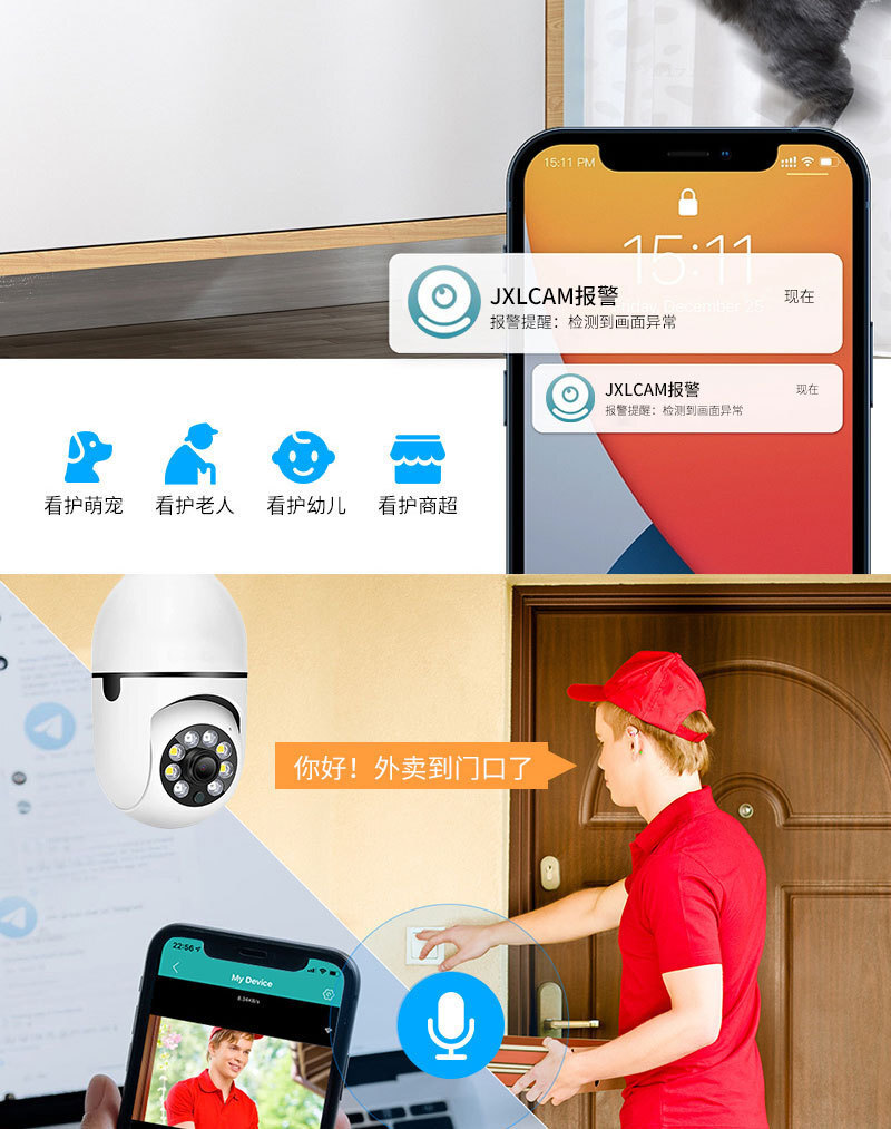 Smart 3PM  360° rotation Wi-Fi camera High-definition Full-color day and night vision Alarm monitoring camera   