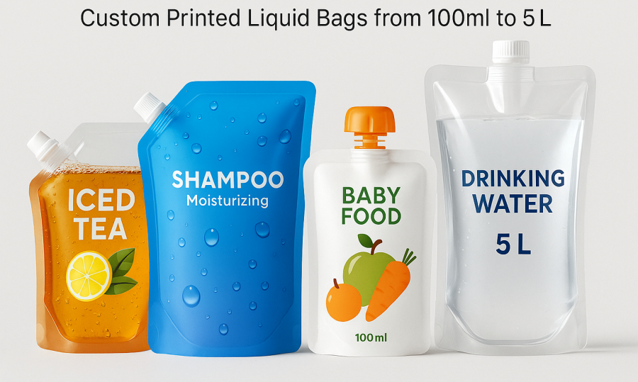 Wholesale Spout Pouch Packaging – Custom Printed Liquid Bags from 100ml to 5L