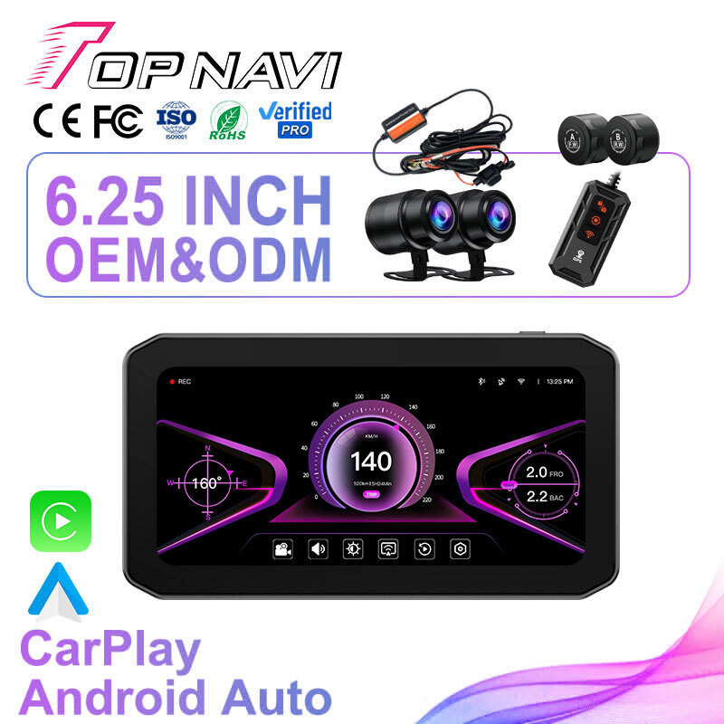 Universal Waterproof Ip67 6.25 Inch Hd Ips Screen Gps Navigation Wireless Android Auto Portable Motorcycle M9 Carplay Monitor