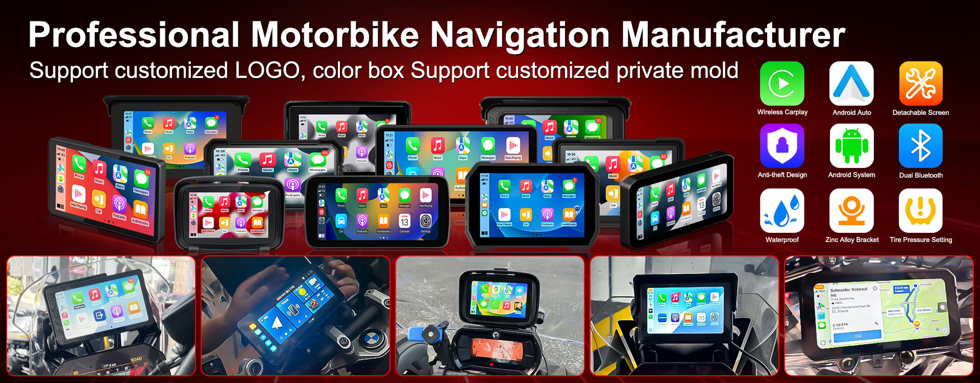 Universal Waterproof Ip67 6.25 Inch Hd Ips Screen Gps Navigation Wireless Android Auto Portable Motorcycle M9 Carplay Monitor