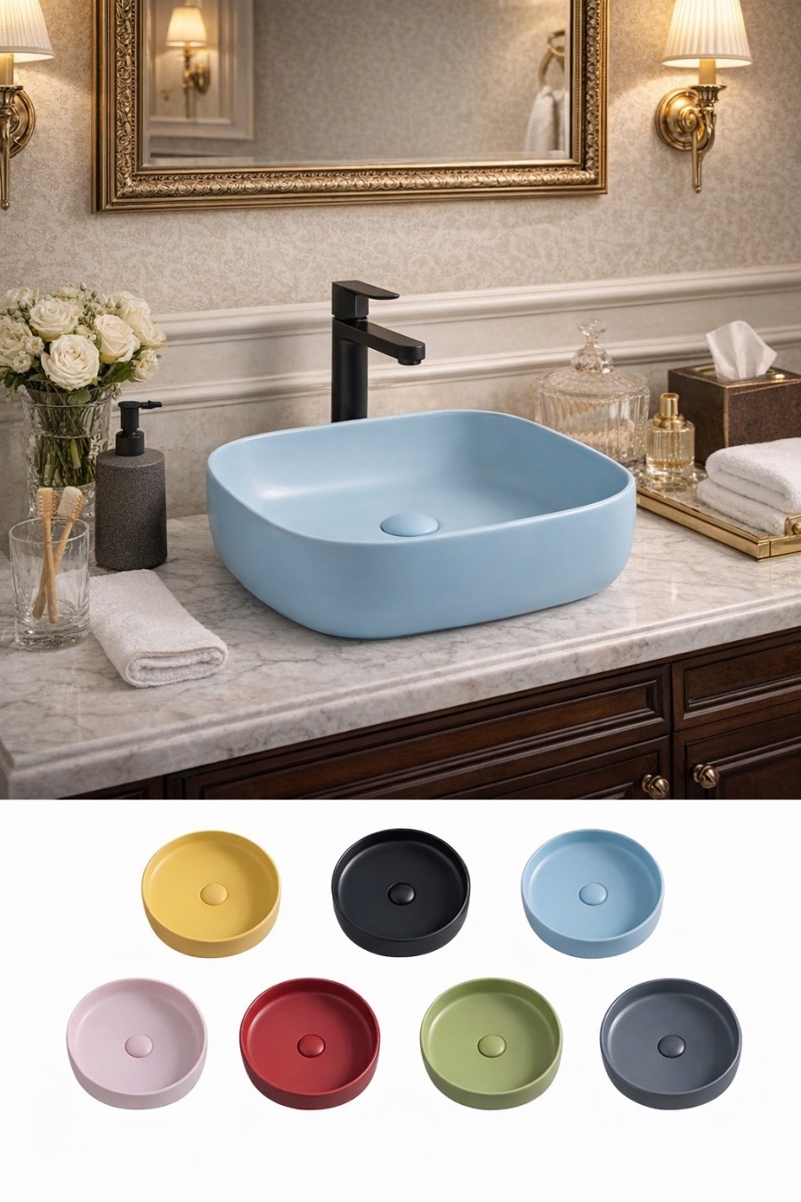 Elevate Your Bathroom Style with the Modern Matte Color Vessel Sink – Art Black & Colorful Ceramic Wash Hand Basin