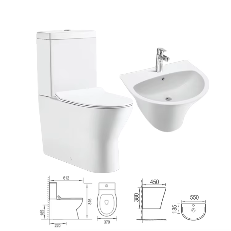 Europe Two Piece Toilet Back to Wall Basin Set Wash Down WC Toilette Ceramic Sanitaryware