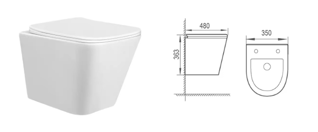 AIDI European Best Selling ADG-3103 Bathroom Rimless Square Wall Hung Toilet