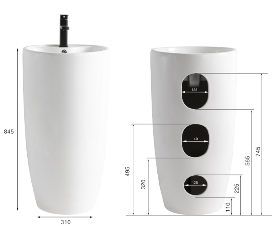 AIDI Customizable Pedestal Sink – Modern Minimalist Ceramic Basin
