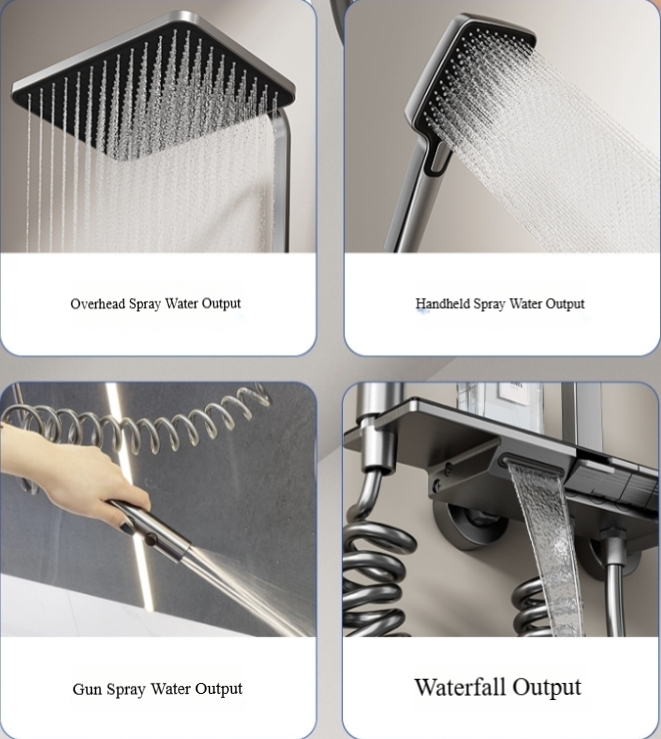 Black Multi-Function Anti-Limescale Shower Set with Rich Spray Modes and Thermostatic Control for Bathroom Projects