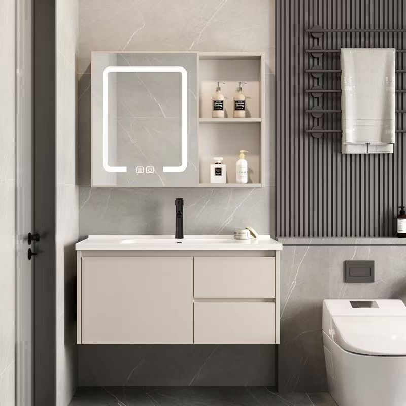 Affordable Modern Eco-Friendly Moisture‑Resistant Bathroom Cabinet with LED‑Heat Mirror & Ceramic Basin for Home & Hotel