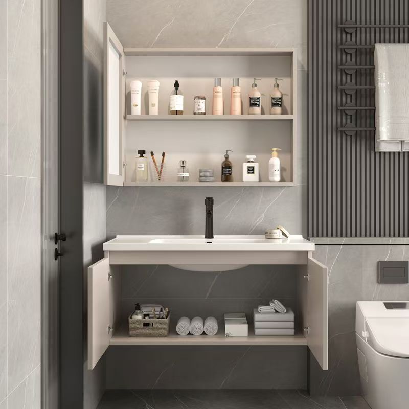 Affordable Modern Eco-Friendly Moisture‑Resistant Bathroom Cabinet with LED‑Heat Mirror & Ceramic Basin for Home & Hotel