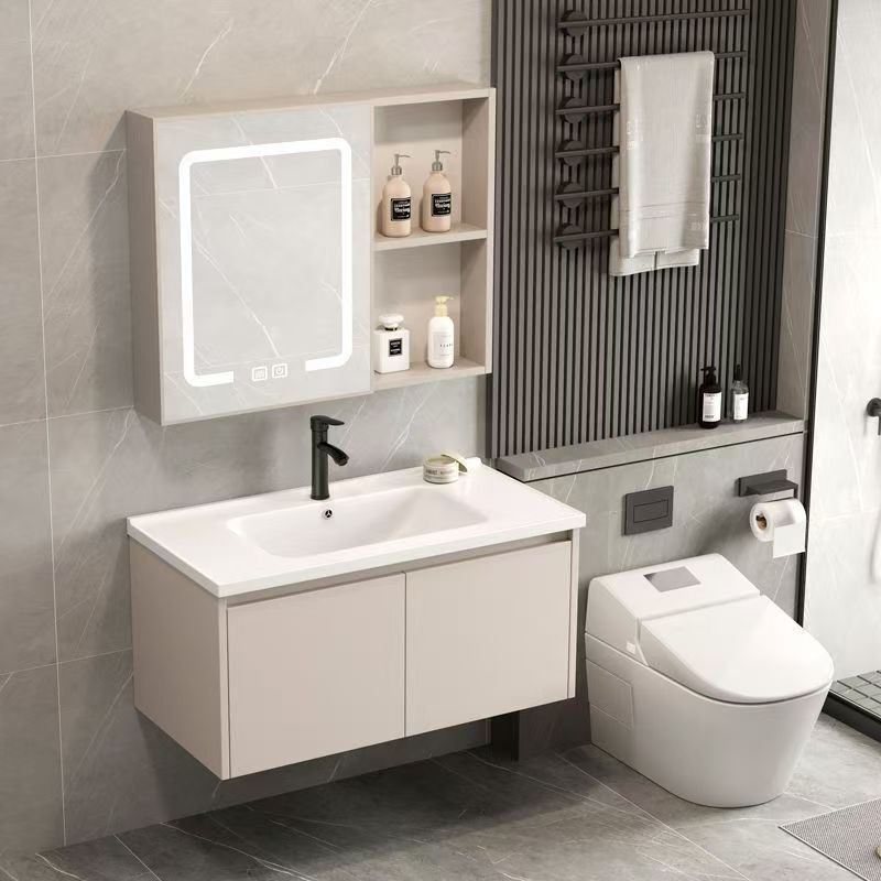 Affordable Modern Eco-Friendly Moisture‑Resistant Bathroom Cabinet with LED‑Heat Mirror & Ceramic Basin for Home & Hotel