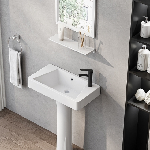 AiDi Luxury Ceramic Pedestal Sink | Modern One-Hole Basin with OEM Options for Hotels & Apartments