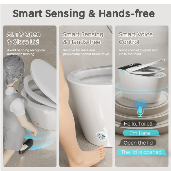 Hot Sale CE Certified Smart Dual-Flush One-Piece Ceramic Siphonic Toilet with Remote Control, Floor Mounted WC for Hotels and Residential Projects