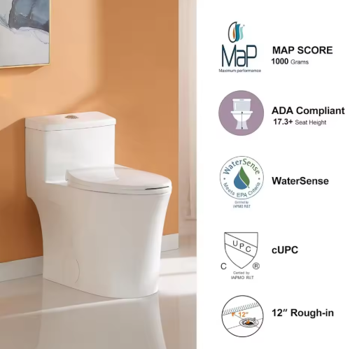 Hot Sell CE Compliant Dual-Flush One-Piece Ceramic Siphonic Toilet with Elongated Bowl and Water-Saving Performance for Bathroom Projects