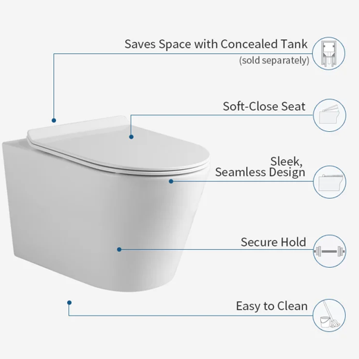 Hot-Selling Wall-Mounted Elongated Square Bowl Porcelain Toilet with Concealed Tank Dual-Flush P-Trap 180mm for Hotel & Project