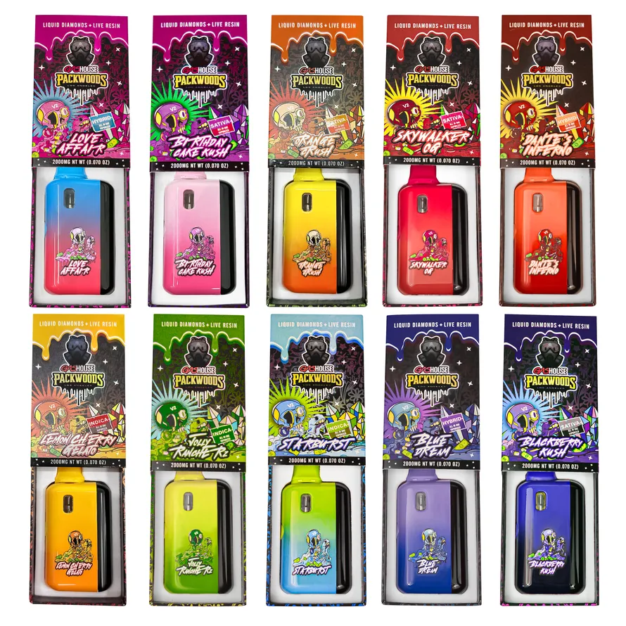 elfbar elfa kaufen Gas House Packwoods V2 New Flavors Digital Display Screen 2ml 2g  Rechargeable Wholesale USA Stock Empty Disposable Vape Pen