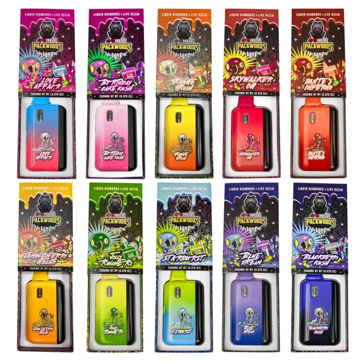 Gas House Packwoods New Flavors Digital Display Screen 2ml 2g Rechargeable Wholesale USA Stock Empty Disposable Vape Pen