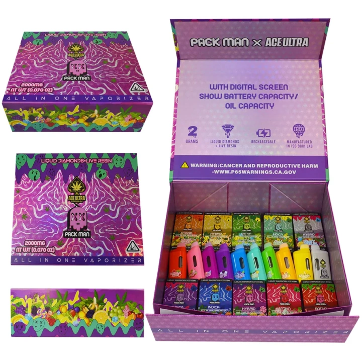 ACE Packman 2g Empty Disposable LED Screen Display USA Stock Bulk Rechargeable Wholesale Vape Pen