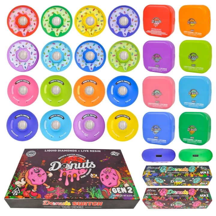 Donuts Gen 2 Dual Chamber 1ml+1ml Dual Chamber With Screen 2g Empty Disposable Vape Pen 20 Flavors USA Stock