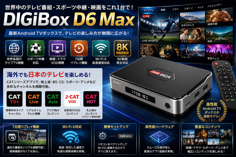 【レビュー】DIGIBox D6 Maxを実際に使ってみた|初期設定からCATアプリ、テレビ視聴機能まで徹底解説