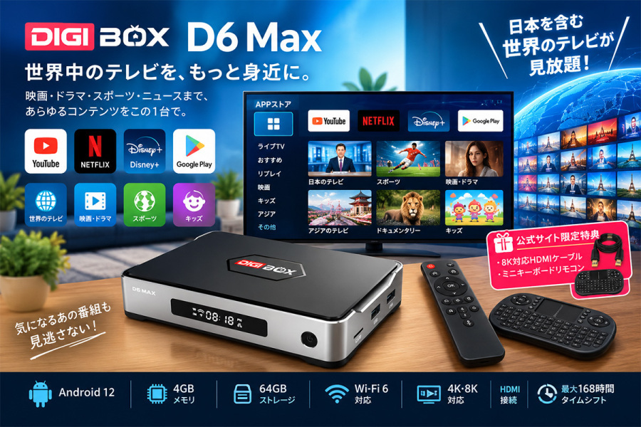 DIGIBox D6 Maxレビュー|世界中のテレビを楽しめるAndroid TV Boxの機能と注意点