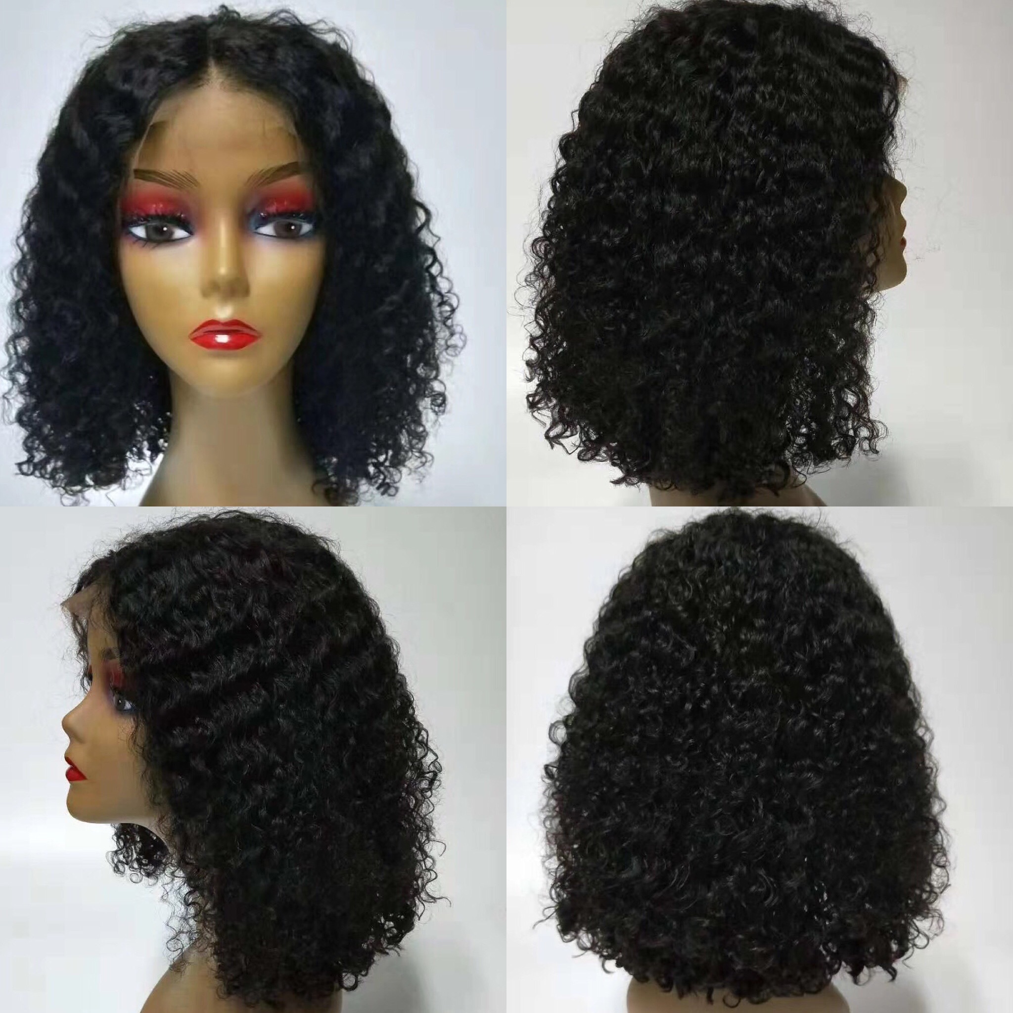 100% Unprocessed Brazilian Virgin Human 14 inch curly hair bob wig