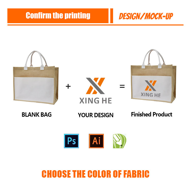 Xinghe Washable Eco Friendly Custom Promotion Logo Color Supermarket Shopping Jute Print Customization Shopping Bag  