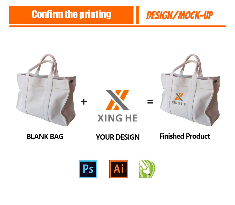 Xinghe High Quality Eco-friendly Waterproof lightweight Recycled Canvas Tote Bag Reusable Multi-functional Cotton shopping Bag Print  
