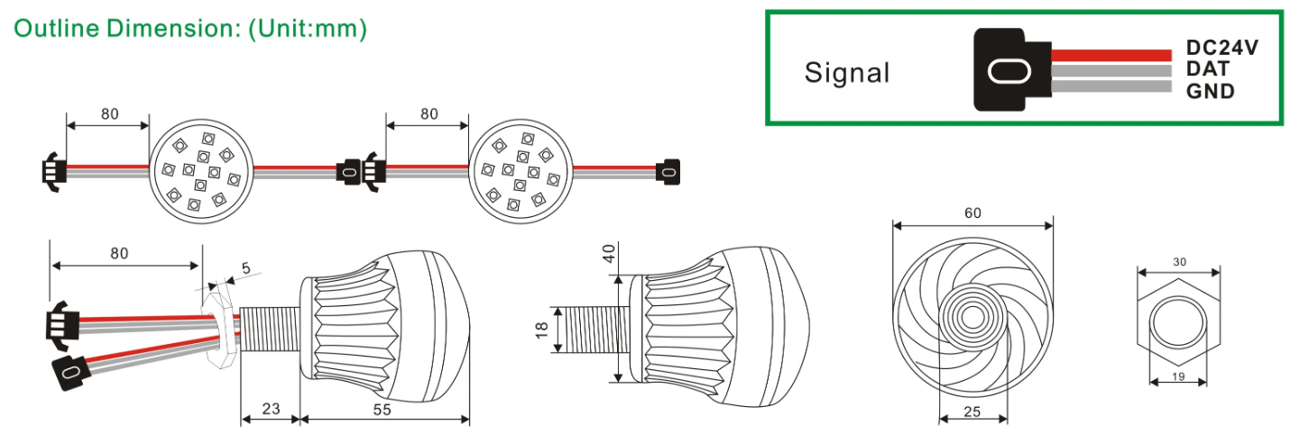 DC24V UCS1903 GS8206 RGB amusemnt pixel light 60mm cabochon series (XXA-60)