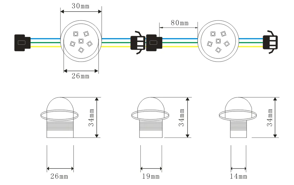 DC12V 24V UCS1903 RGB pixel light 26mm 3leds 6leds amusement park light (XXA-26)