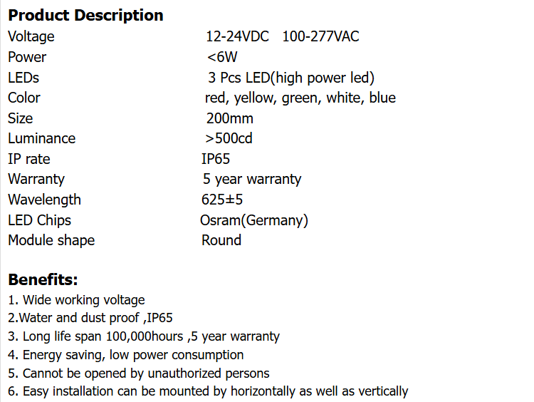 IP 65 5 Year Warranty 220VAC High Quality 200 MM High Flux LED Traffic Signal Modules NobTra IP65 200MM High Flux Traffic Light Modules 5 Year Warranty 200mm high flux traffic light,traffic light modules,5 year warranty